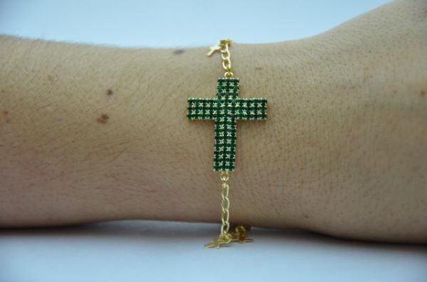 Pulseira Dourada Cruz Verde