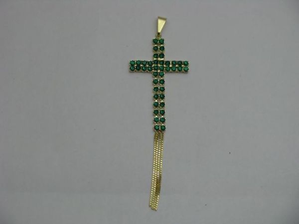 Pingente Cruz Verde com Strass