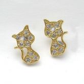 Brinco Ouro Gatinho Com Strass